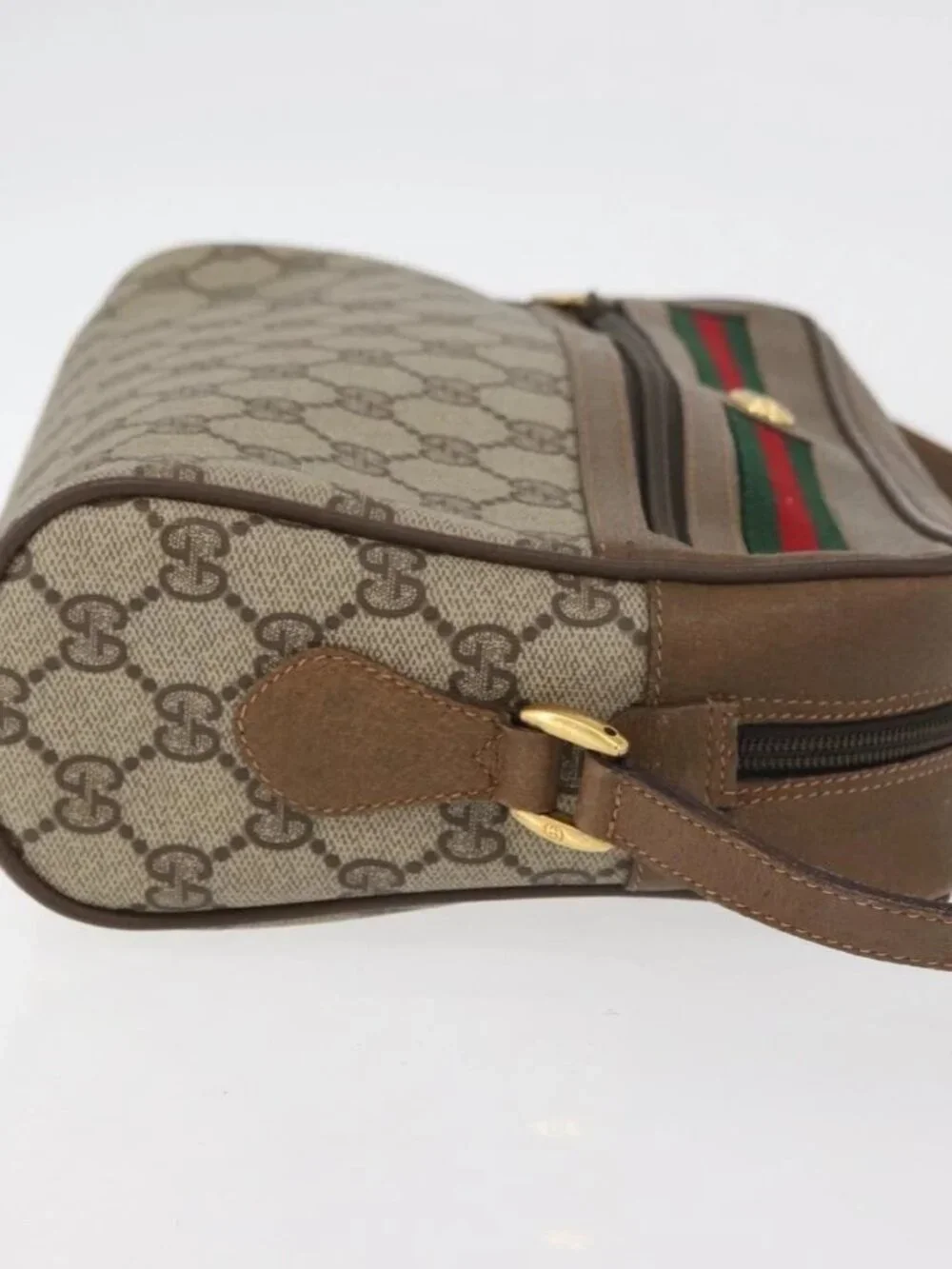 GUCCI GG Supreme Web Sherry Line Bag PVC Beige Gold 119 02 088 Auth